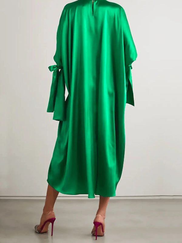 flowersverse Original Urban Bowknot Tied Sleeves Green Midi Dress