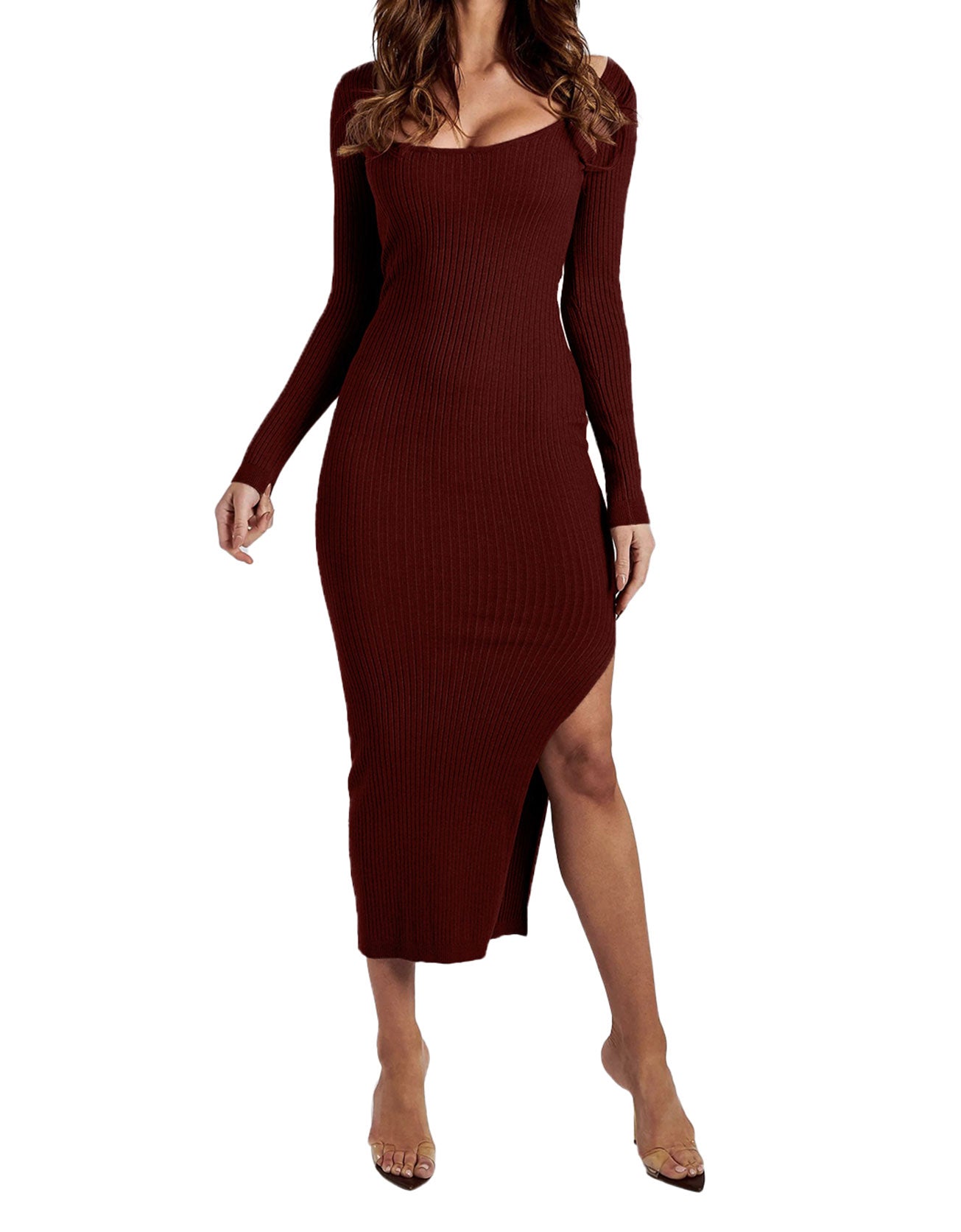 flowersverse Long Sleeve Asymmetrical Bodycon Midi Dresses