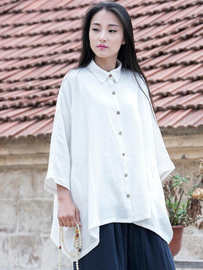 flowersverse Vintage Simple Ramie Cotton Outwear Tops