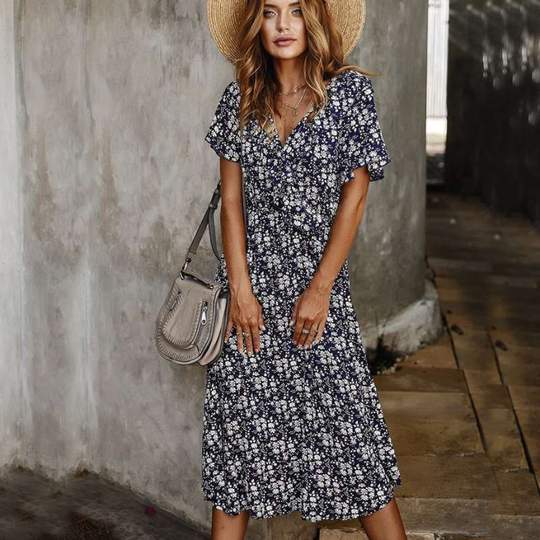 flowersverse Spring and summer floral short-sleeved dress