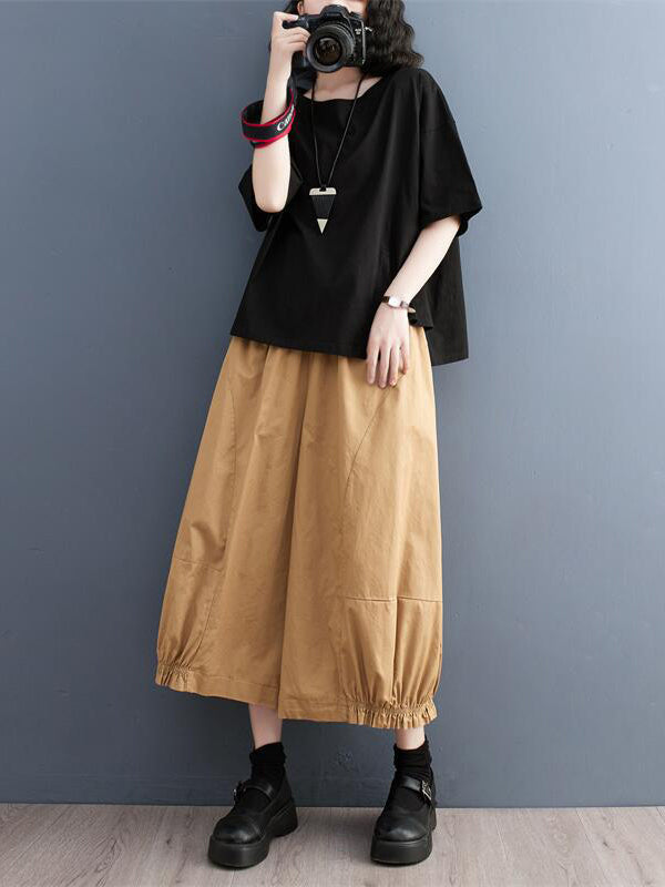 flowersverse Solid Color Split-Joint Ninth Pants Wide Leg Casual Pants Bottoms