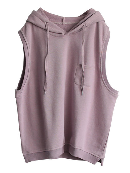 flowersverse Artistic Retro Solid Hooded Vest