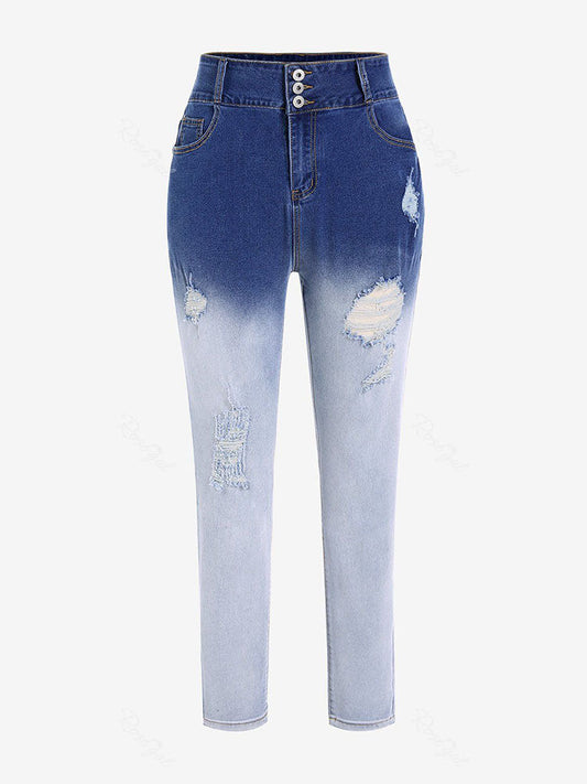 flowersverse Plus Size Dip Dye Ripped Jeans