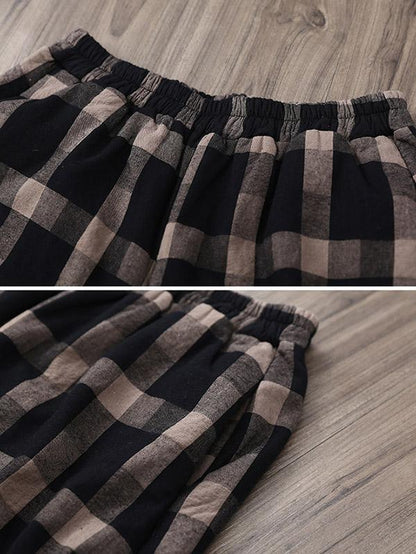 flowersverse Vintage Plaid Thickening Pleated Harem Pants