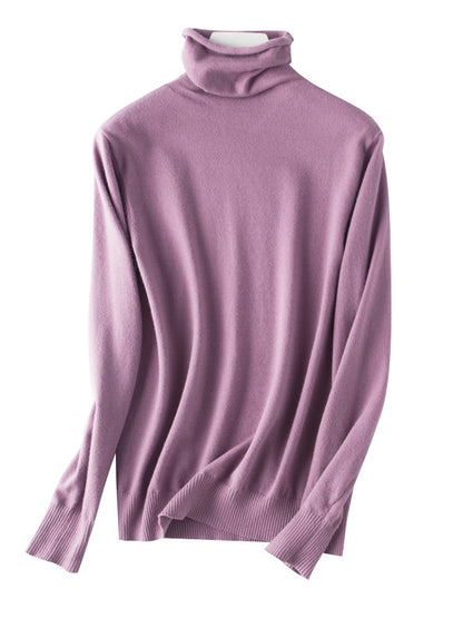 flowersverse Simple Loose Long Sleeves Solid Color High-Neck Sweater Tops