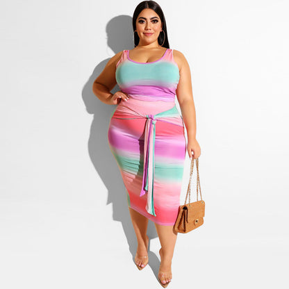 flowersverse Plus Size Printed Tank Top + Midi Skirt Set