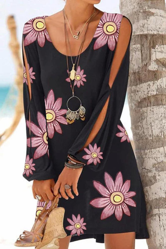 flowersverse Bohemian Floral Printed Mini Dress