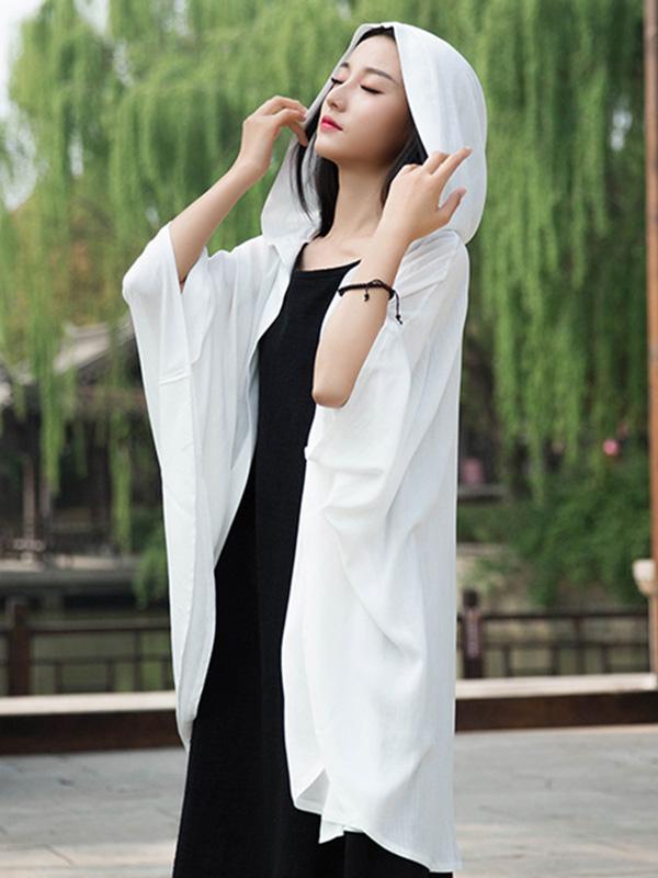 flowersverse Simple Solid Loose Batwing Sleeve Hood Cape