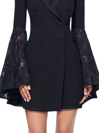 flowersverse Asymmetric Buttoned Solid Color Split-Joint Flared Sleeves Long Sleeves Notched Collar Outerwear Blazer