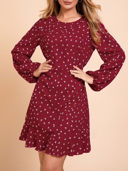 flowersverse Red Long Sleeve Chiffon Weaving Dress