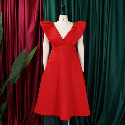 flowersverse Women's Deep V Neck Sexy Swing Formal Party Dress