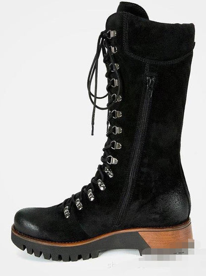 flowersverse Retro Suede Zipper Martin Combat Boots