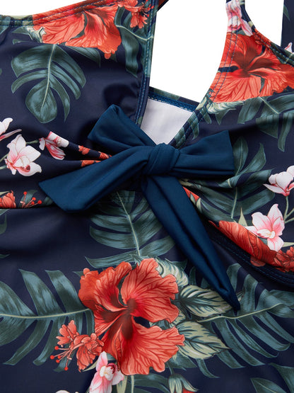 flowersverse Vacation Floral Printing Scoop Neck Tankinis Two-Piece Set