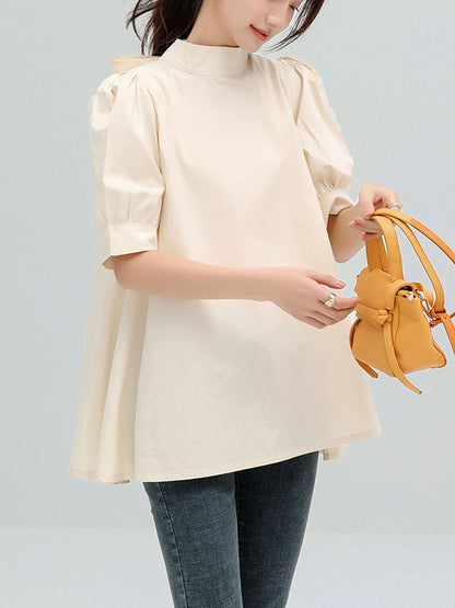 flowersverse Casual Loose Bow-Embellished Solid Color Blouse