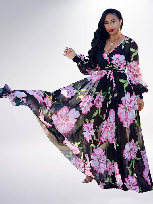 flowersverse Floral Print Pleated Maxi Dresses