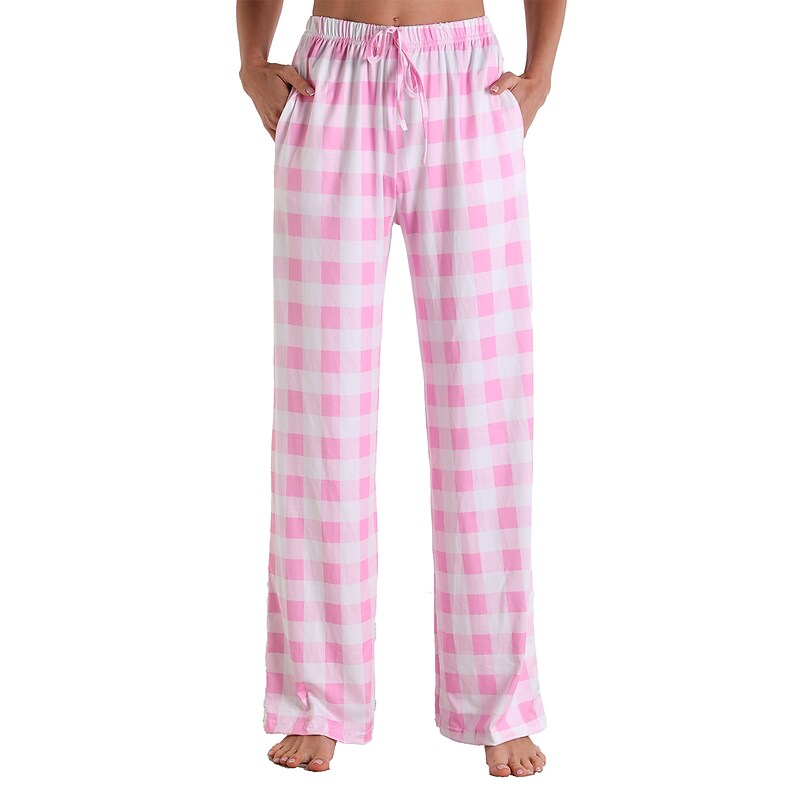 flowersverse Women's Christmas Pjs Women's Plus Size Pajamas Bottom 1 PCS Grid / Plaid Fashion Comfort Sport Home Party Club Bamboo Gift Long Pant Basic Print Pocket Spring Summer Light Pink White