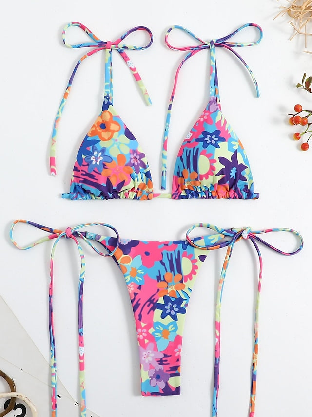 flowersverse Women's Swimwear Bikini Normal Swimsuit 2 Piece Printing Floral Blue flower Yellow flower Black Flowers Green flower Red Bathing Suits Sports Summer