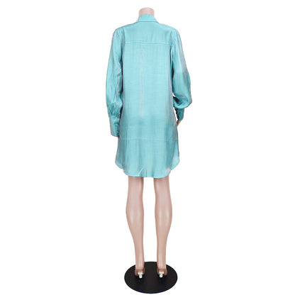 flowersverse Women's Solid Color Glitter Comfort Loose Long Shirt Dress