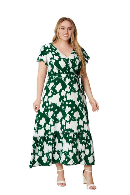 flowersverse Summer Plus Size Women's V-Neck Print Dress