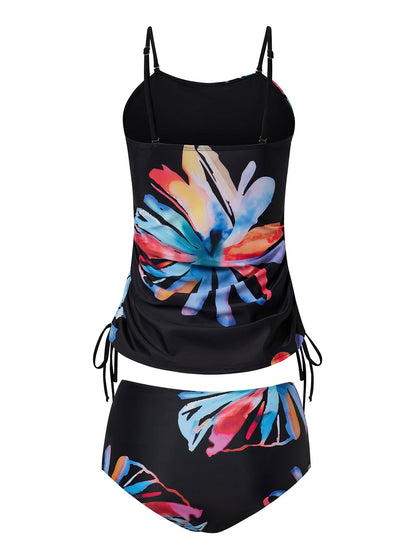 flowersverse Vacation Floral Printing Scoop Neck Tankinis Two-Piece Set