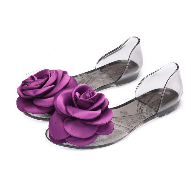 flowersverse Women Big Floral Slip On Sandals Flat Summer Beach Jelly Shoes