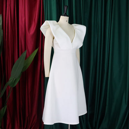 flowersverse Women's Deep V Neck Sexy Swing Formal Party Dress