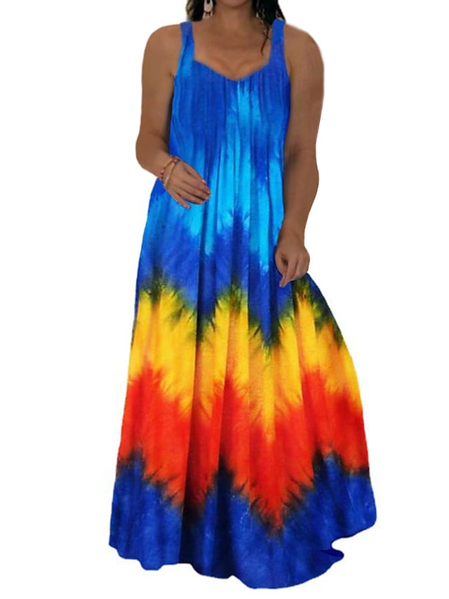 flowersverse Women's Plus Size Casual Dress Slip Dress Tie Dye Long Dress Maxi Dress Sleeveless Backless Print Strap Fashion Daily Yellow Pink Spring Summer L XL XXL 3XL 4XL