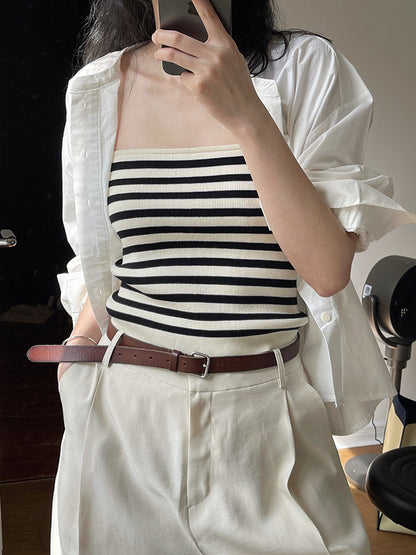 flowersverse Simple Casual Striped Strapless Top