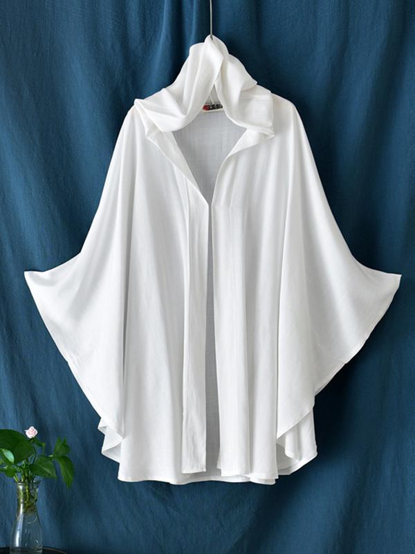 flowersverse Simple Solid Loose Batwing Sleeve Hood Cape