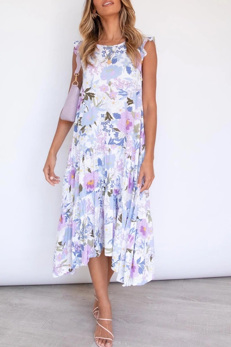 flowersverse Ruffle Shoulder Floral Print Dress