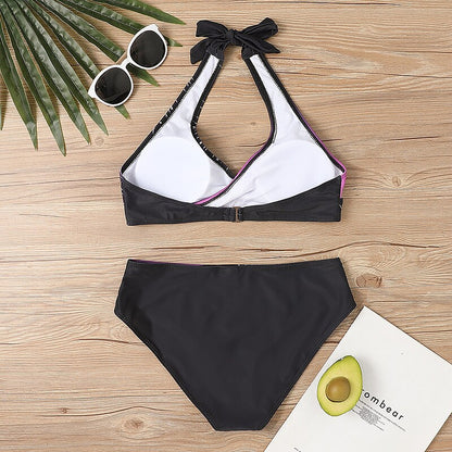 flowersverse Women's Swimwear Bikini Plus Size Swimsuit 2 Piece Striped Black Burgundy Blue Lavender Purple Bandeau Bathing Suits Sports Summer