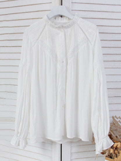 flowersverse Vintage Urban White Loose Puff Sleeves Blouse