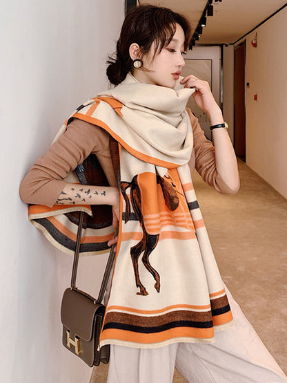 flowersverse Personality Warm Cartoon Print Shawl&Scarf