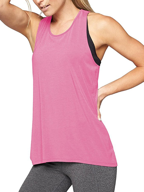 flowersverse Sports Solid Color Yoga Wear Round-Neck Vest