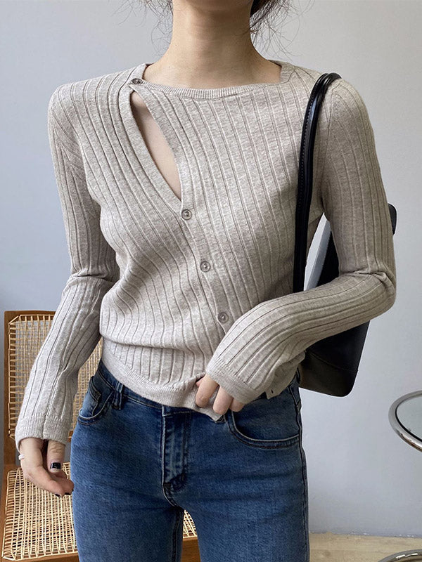 flowersverse Fashion Asymmetric Solid Color Round-Neck Sweater Top