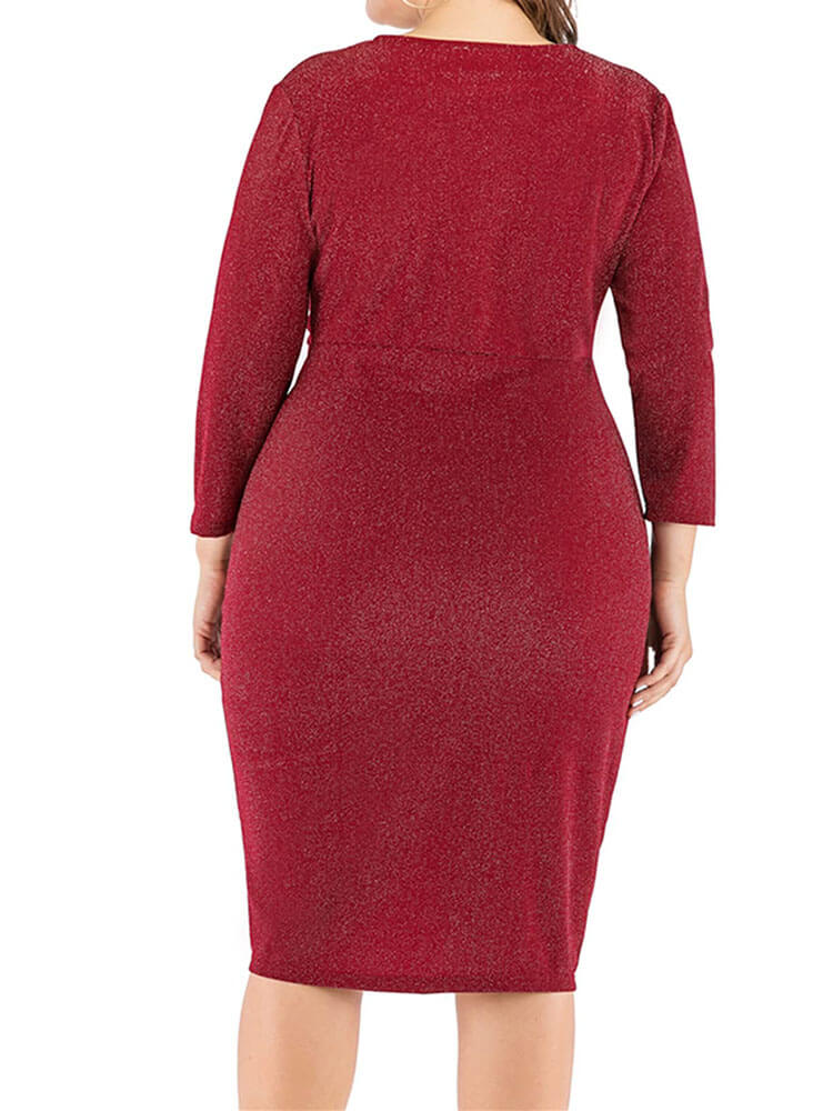 flowersverse Plus Size V Neck Ruched Midi Dress