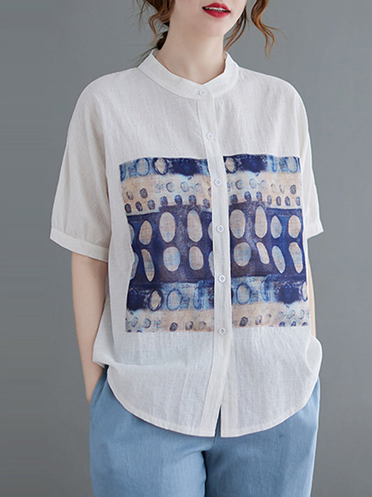 flowersverse Artistic Retro Loose Applique Printed Blouse