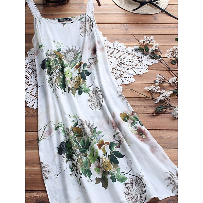 flowersverse Women's Plus Size Casual Dress Slip Dress Floral Long Dress Maxi Dress Sleeveless Print Strap Basic Daily Pink Green Spring Summer L XL XXL 3XL 4XL