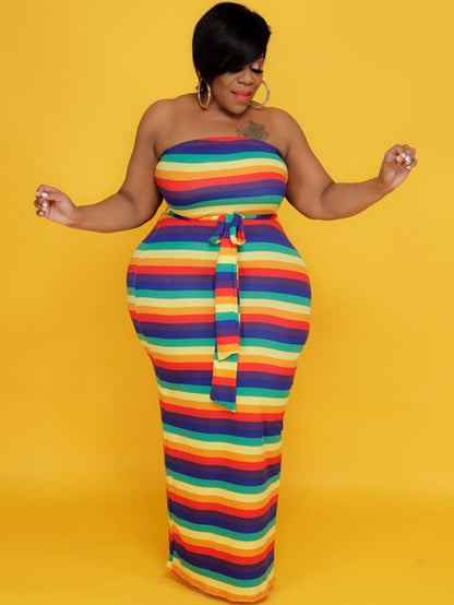 flowersverse Plus Size Two Piece Rainbow Open Front Cardigan Dresses Sets