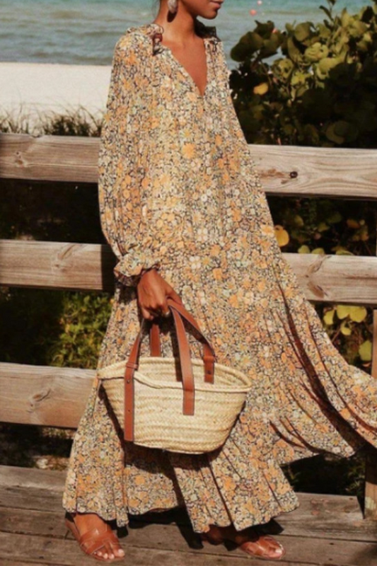 flowersverse Casual Print V Neck Straight Dresses