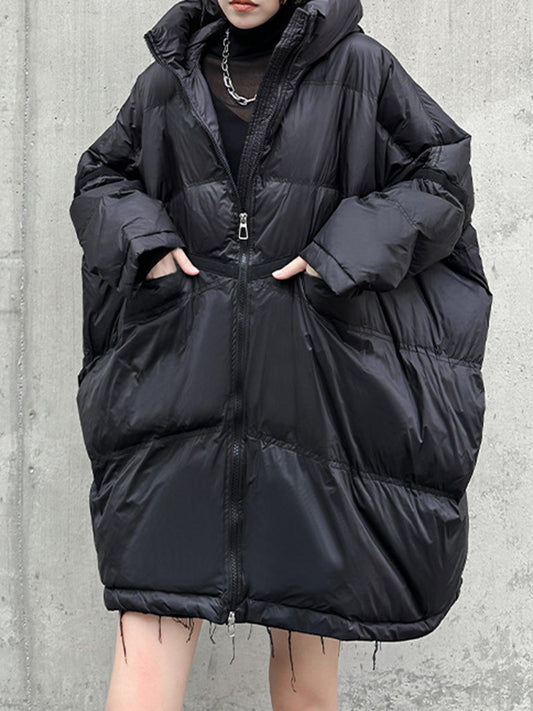 flowersverse Pockets Split-Joint Batwing Sleeves Loose Hooded Padded Coat