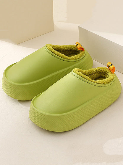 flowersverse Home Non-Slip Keep Warm Velvet Waterproof Solid Color Slippers