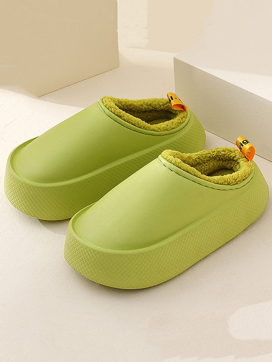 flowersverse Home Non-Slip Keep Warm Velvet Waterproof Solid Color Slippers