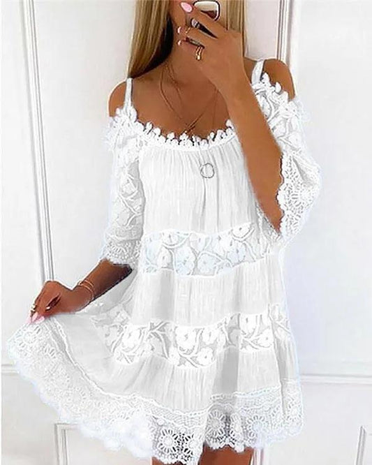 flowersverse Floral Lace Off Shoulder Mini Dress