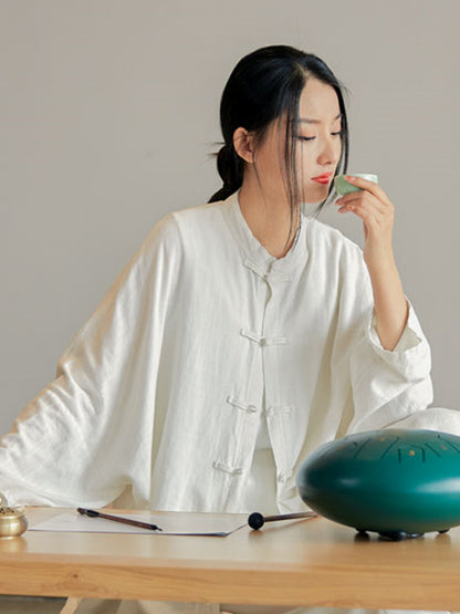 flowersverse Artistic Retro Loose Solid Color Linen Blouse