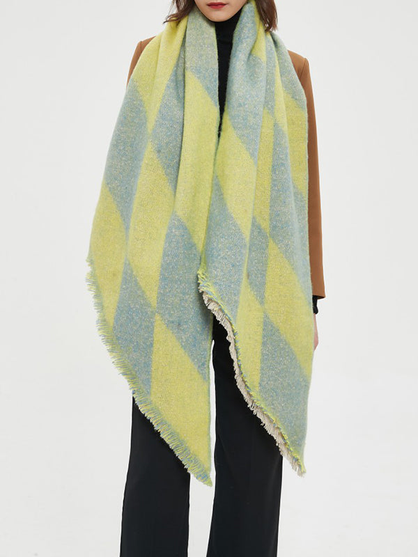 flowersverse Diamond-Patterned Fringed Keep Warm Shawl&Scarf