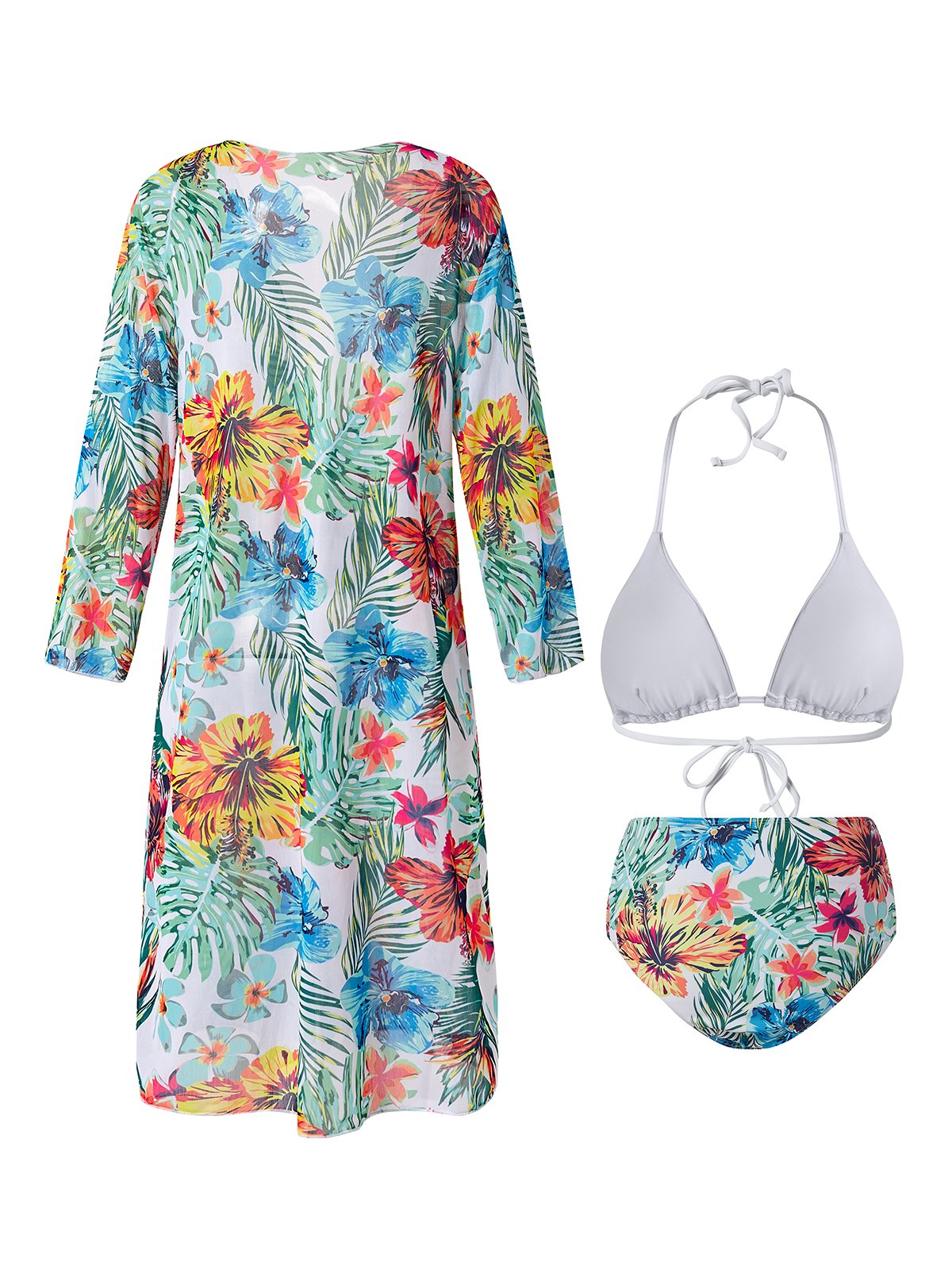 flowersverse Elegant Floral Printing Halter Bikinis set Three-Piece Set