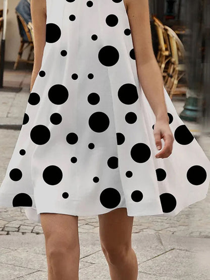 flowersverse Sleeveless A-Line Polka Dot High-Neck Mini Dresses