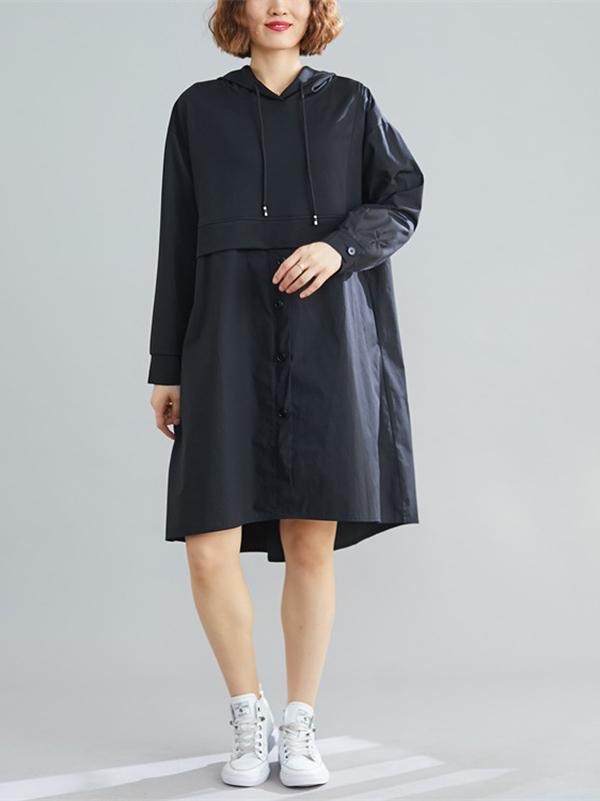 flowersverse Loose Splicing Asymmetrical Hoodie Dress