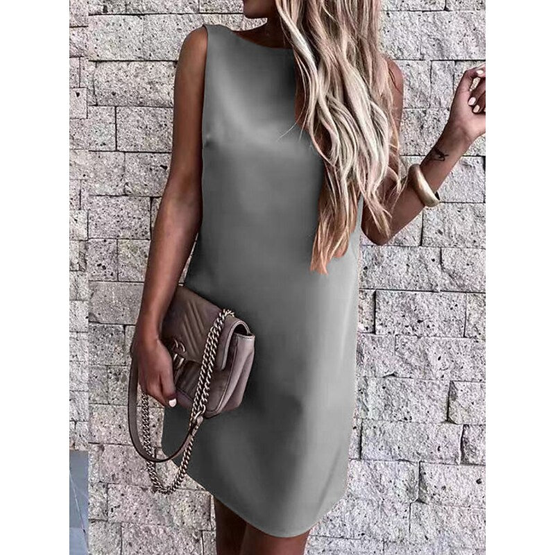 flowersverse Women's Casual Dress Tank Dress Loose Dress Plain Backless Crew Neck Midi Dress Active Fashion Outdoor Daily Sleeveless Regular Fit Black Wine Khaki Spring Summer S M L XL XXL